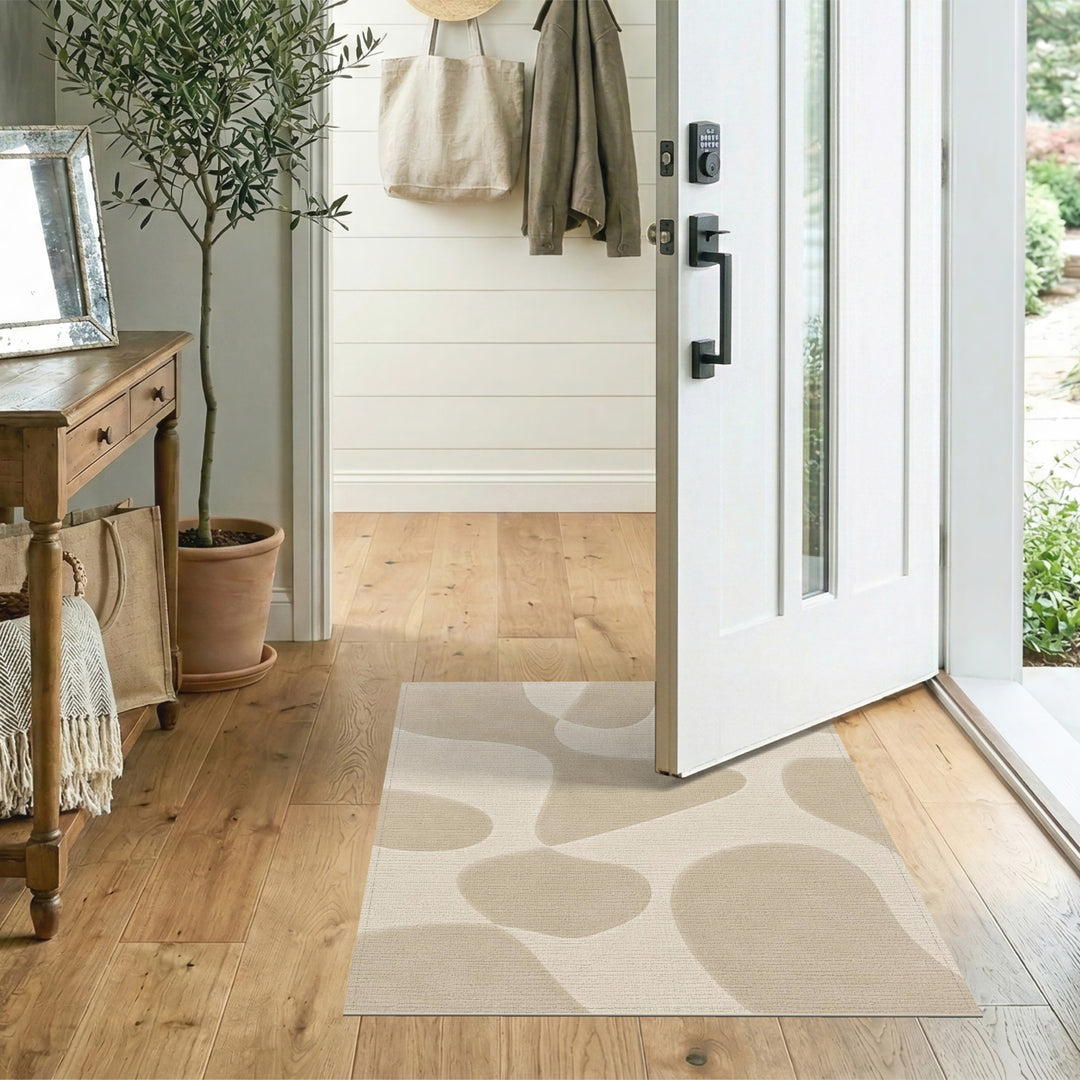 Beige and Neutral Organic Beige Organic Abstract Area Rug