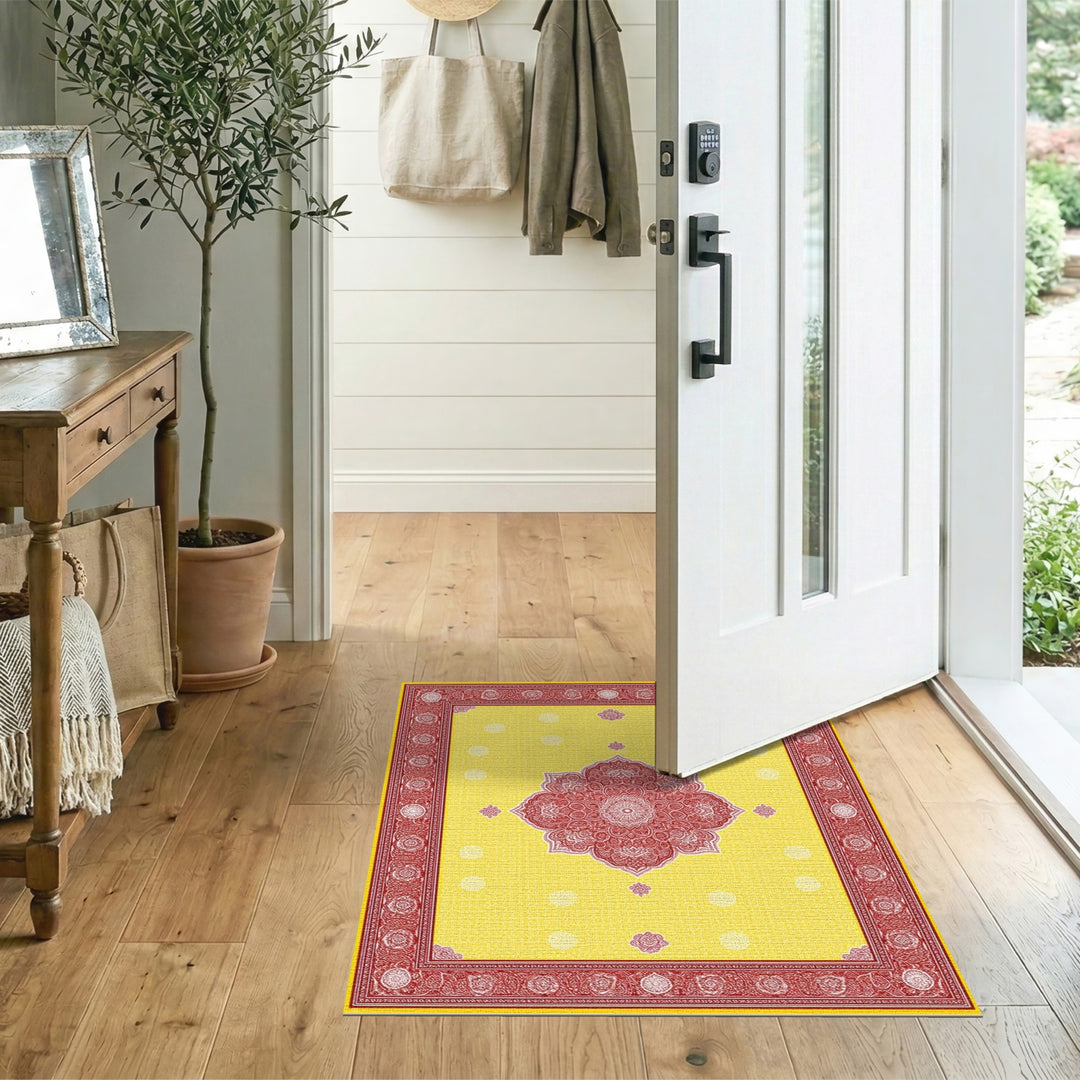 Yellow Red Mandala Floral Area Rug