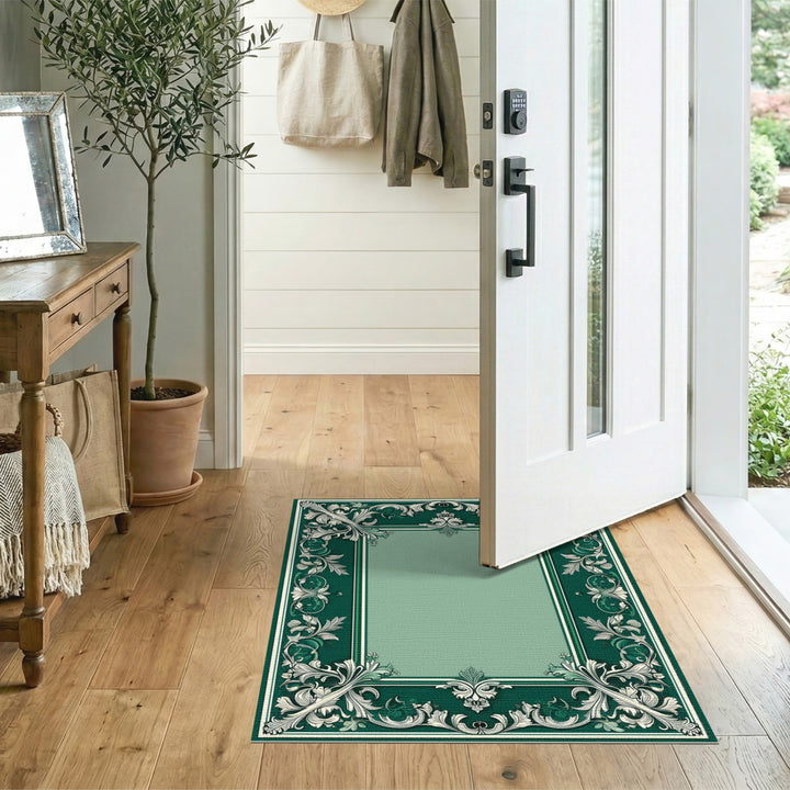 Green Ornate Floral Vintage Area Rug