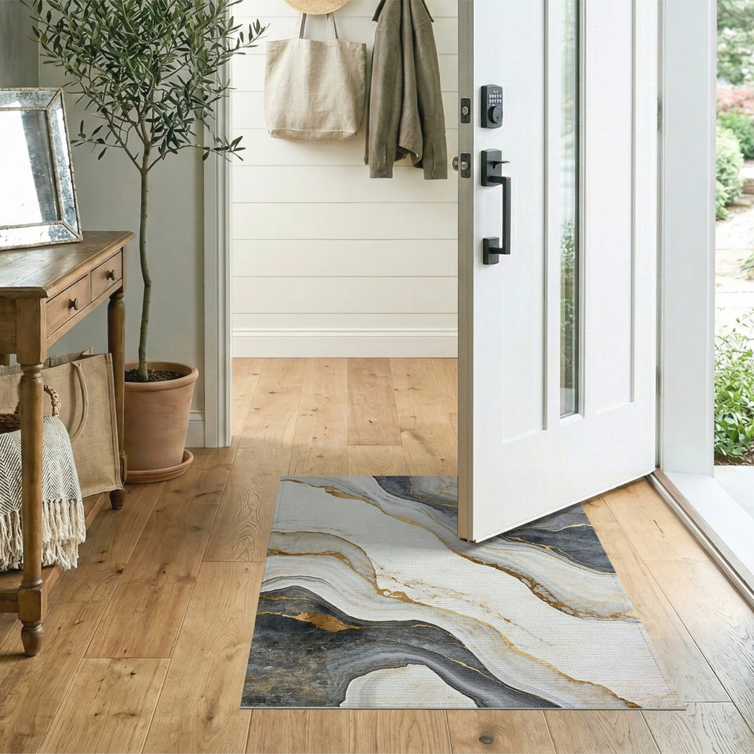 Grey Marble Gold Vein Area Rug