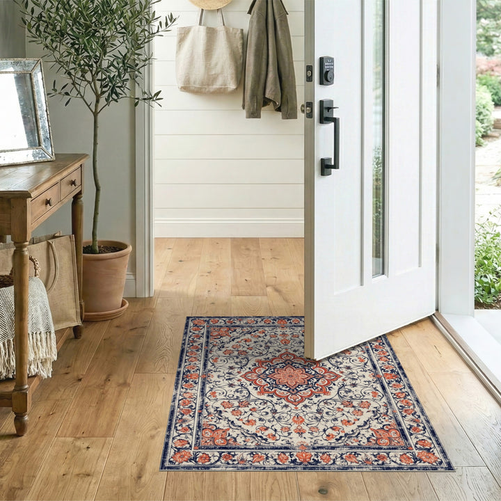 Red Floral Medallion Distressed Area Rug