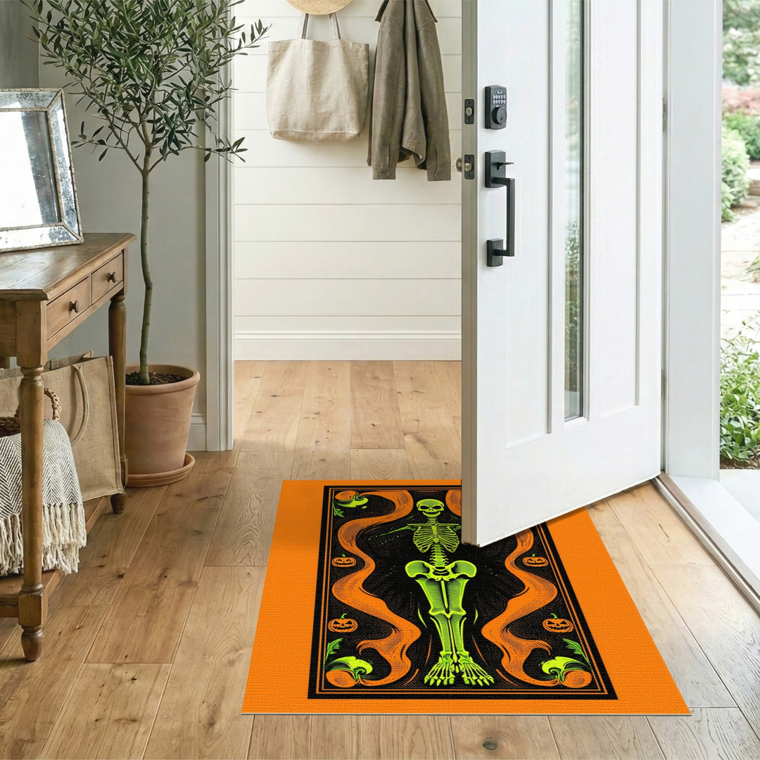 Neon Skeleton Halloween Washable Area Rug