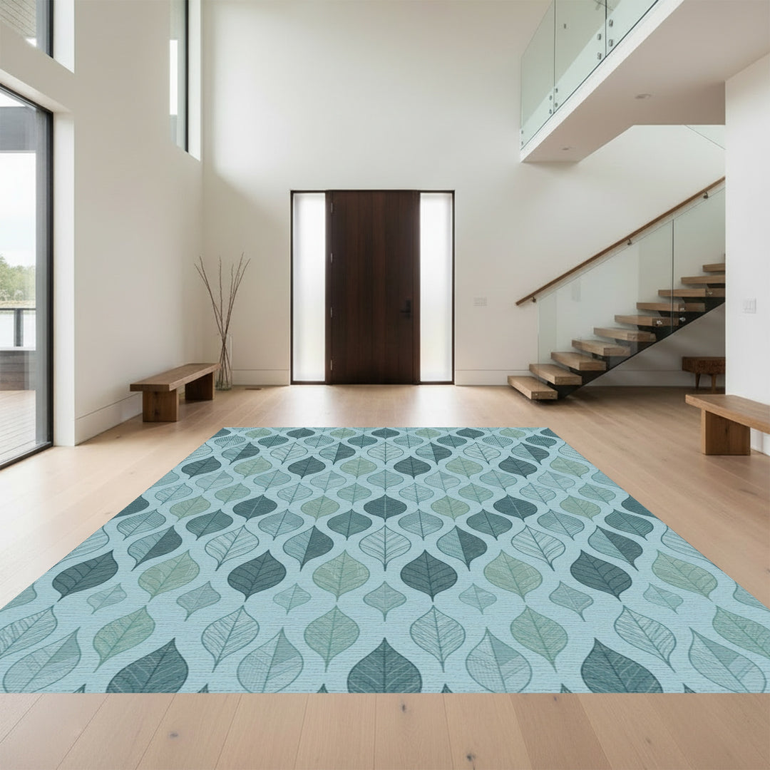 Cool Blue Leaf Lattice Texture Rug