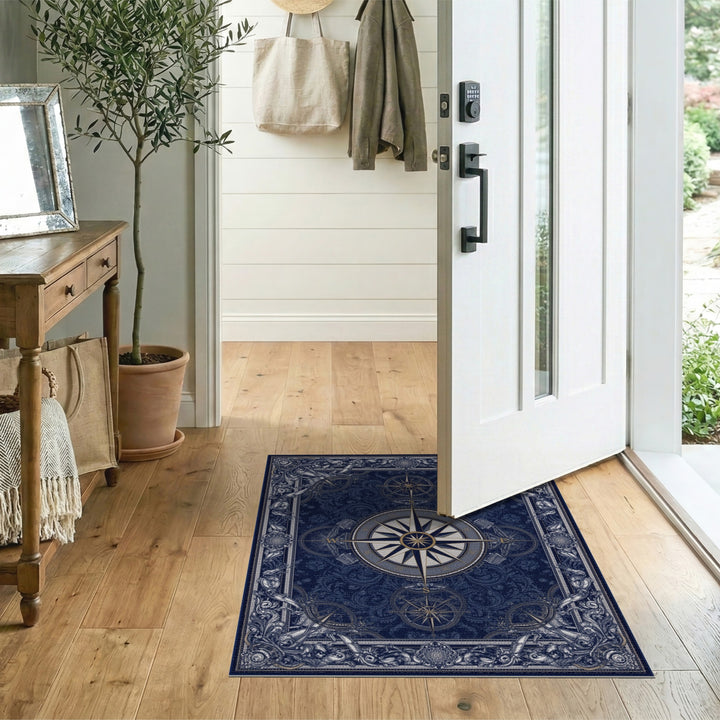 Navy Compass Rose Vintage Area Rug
