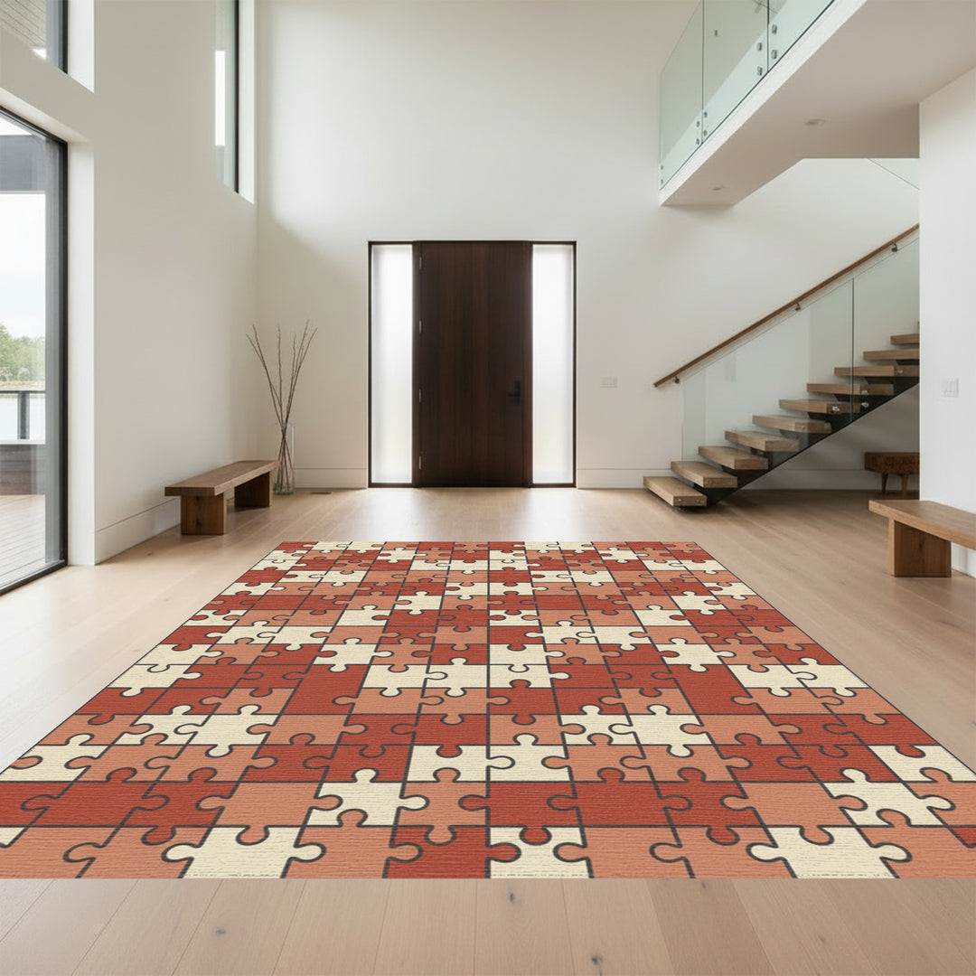 Terracotta Puzzle Piece Collage Rug