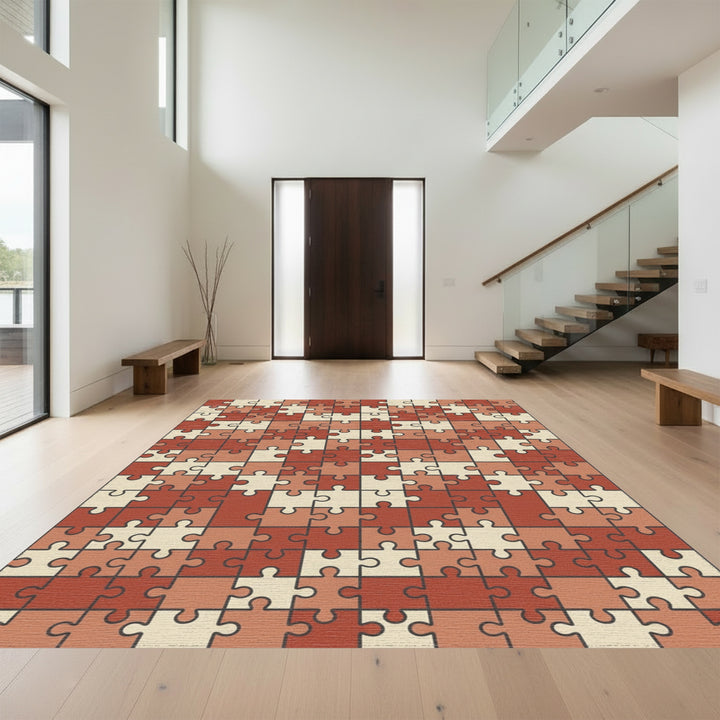 Terracotta Puzzle Piece Collage Rug