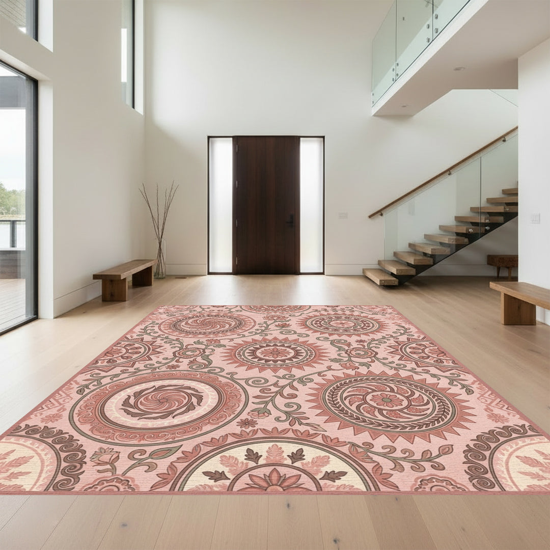 Terracotta Sunburst Medallion Floral Rug