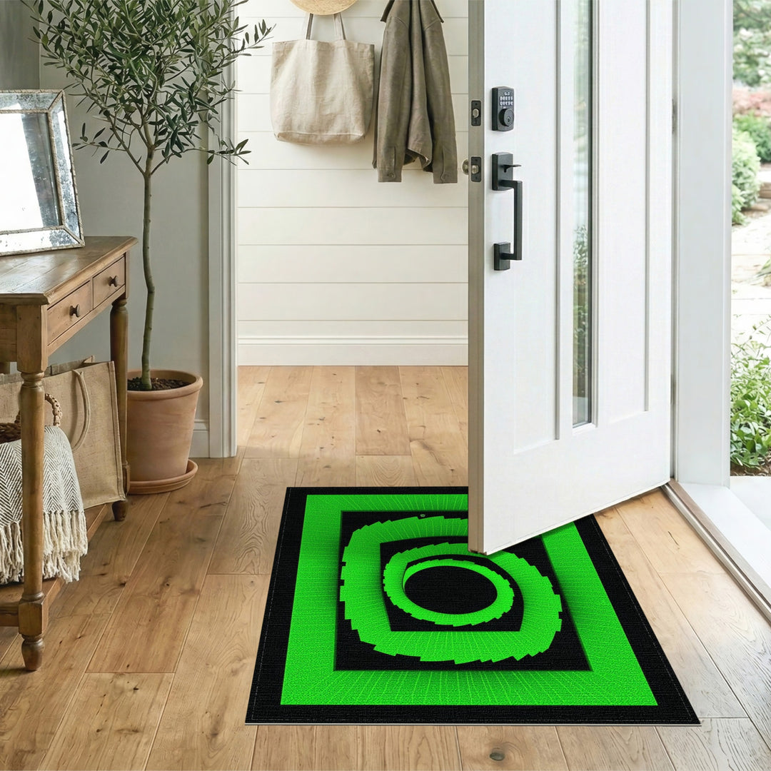 Green Geometric Spiral Area Rug