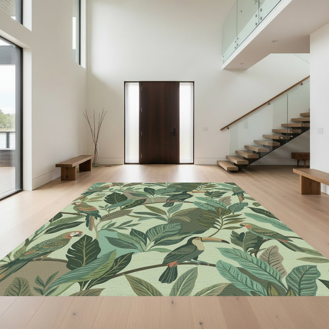 Tropical Parrots and Toucans Foliage Rug
