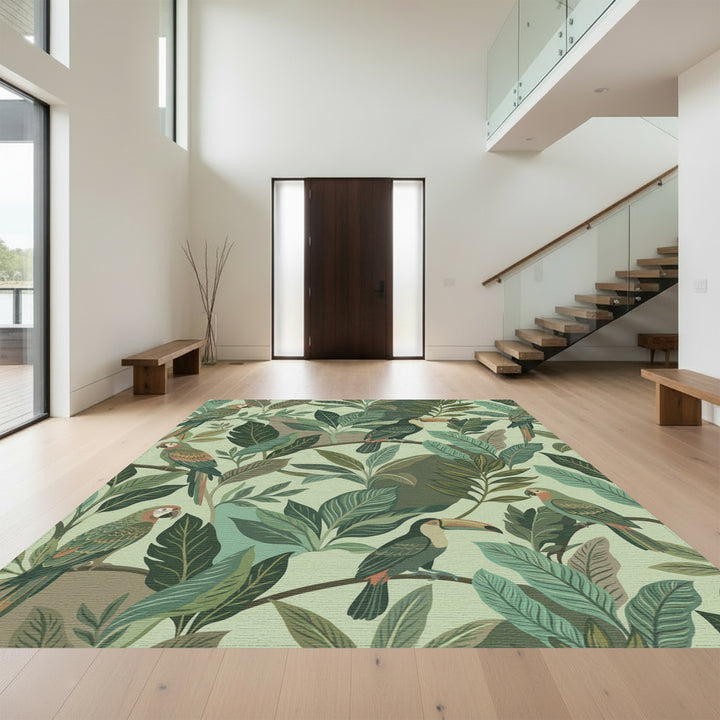 Tropical Parrots and Toucans Foliage Rug