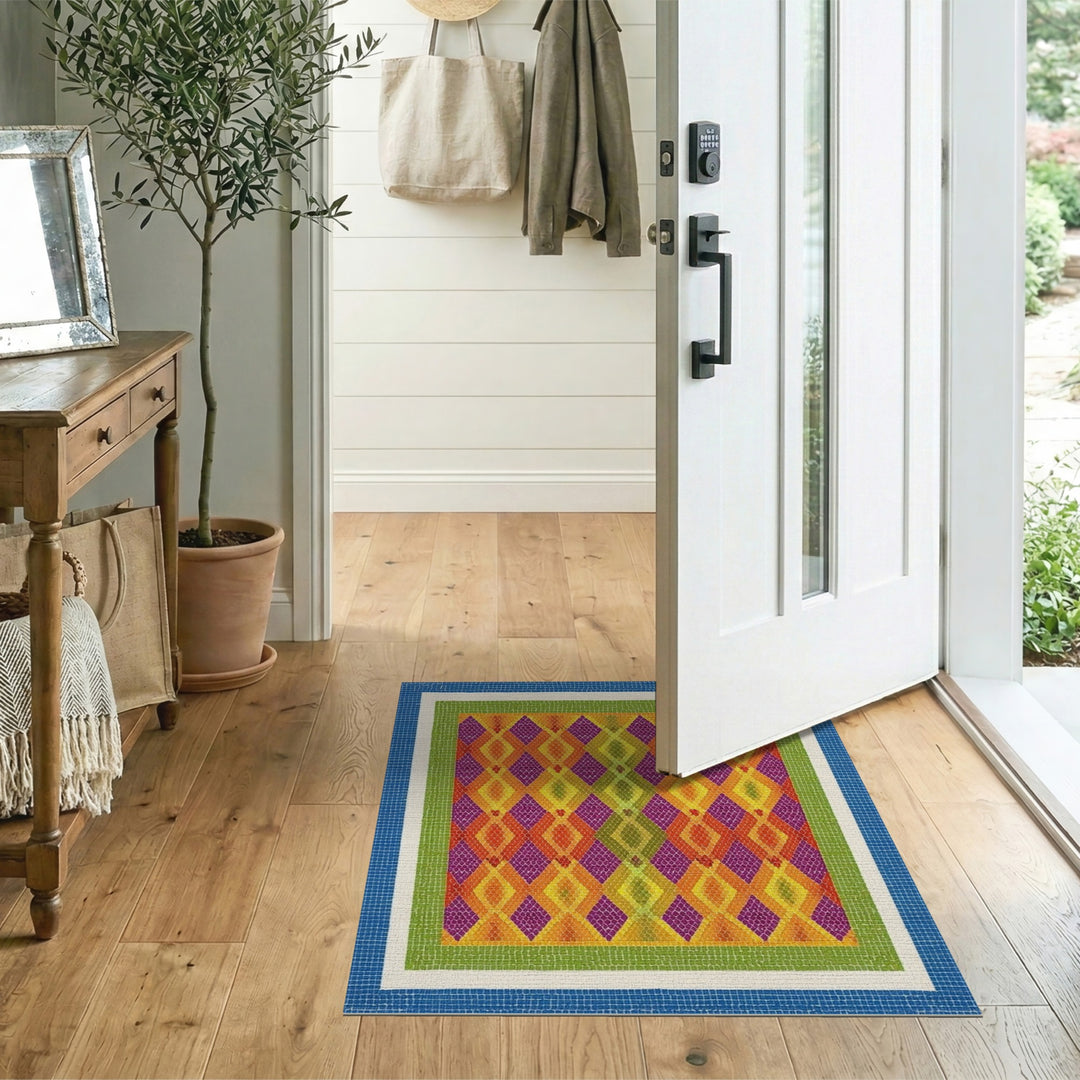 Vibrant Multi-Color Diamond Mosaic Area Rug