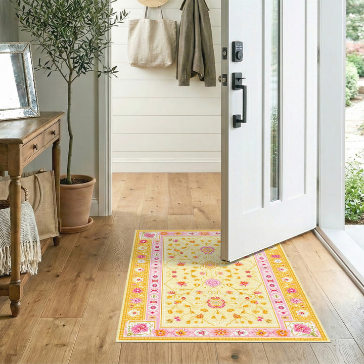 Yellow Floral Vintage Area Rug