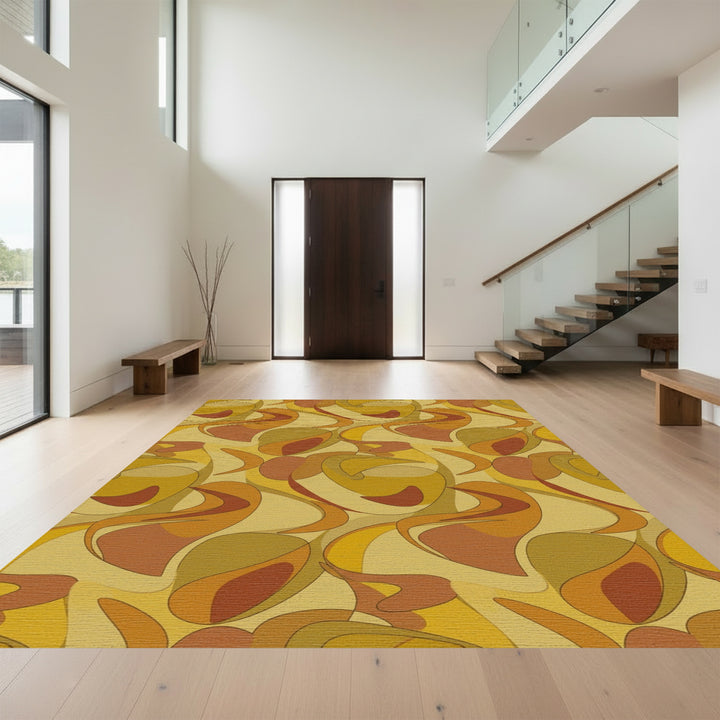 Retro Orange Swirls Abstract Rug