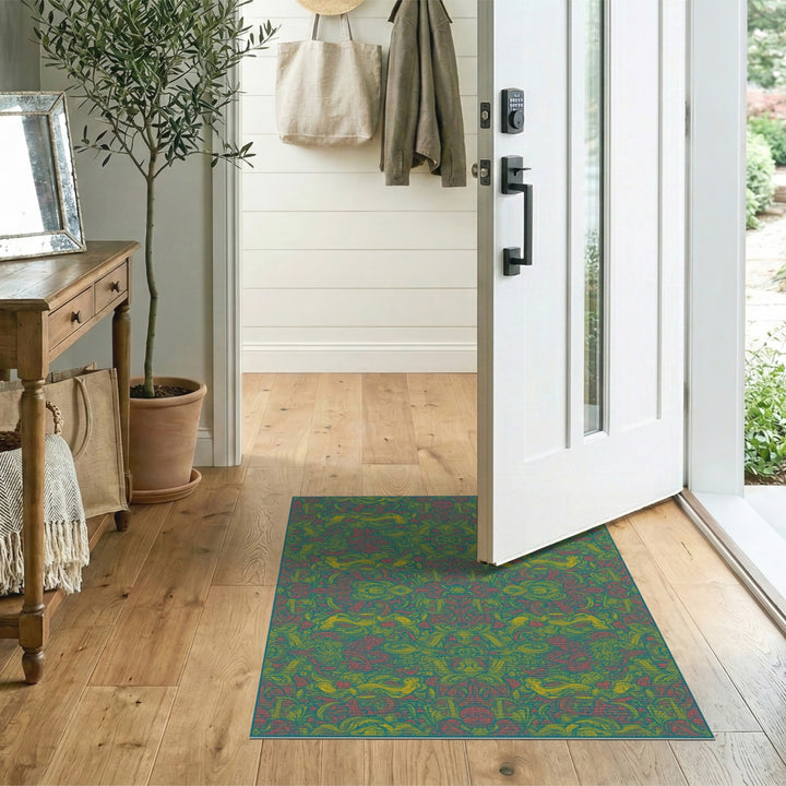 Teal Floral Vintage Area Rug