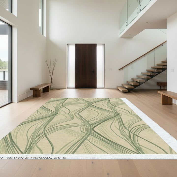 Sage Green Wavy Stripe Swirl Rug