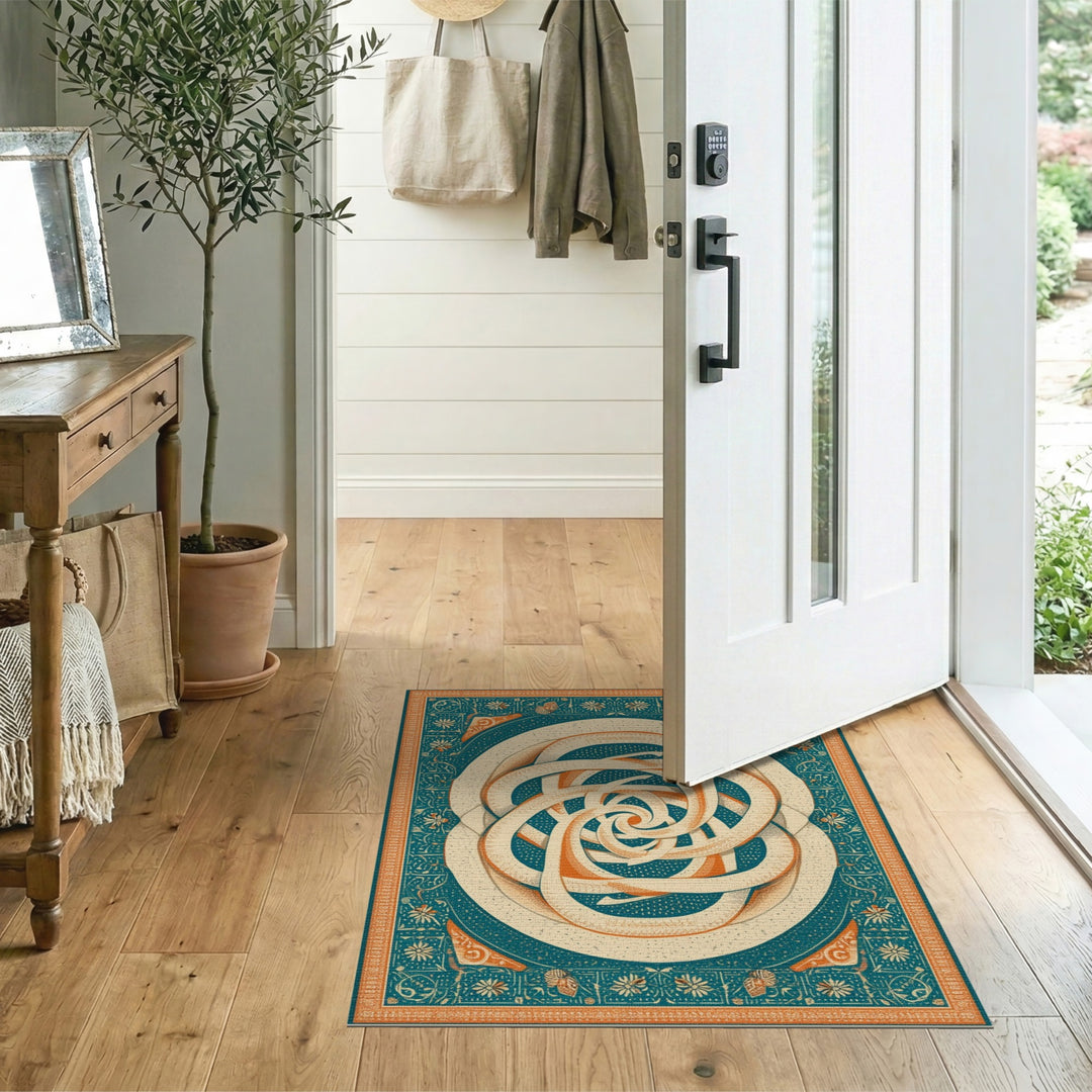 Teal Swirl Ribbon Area Rug