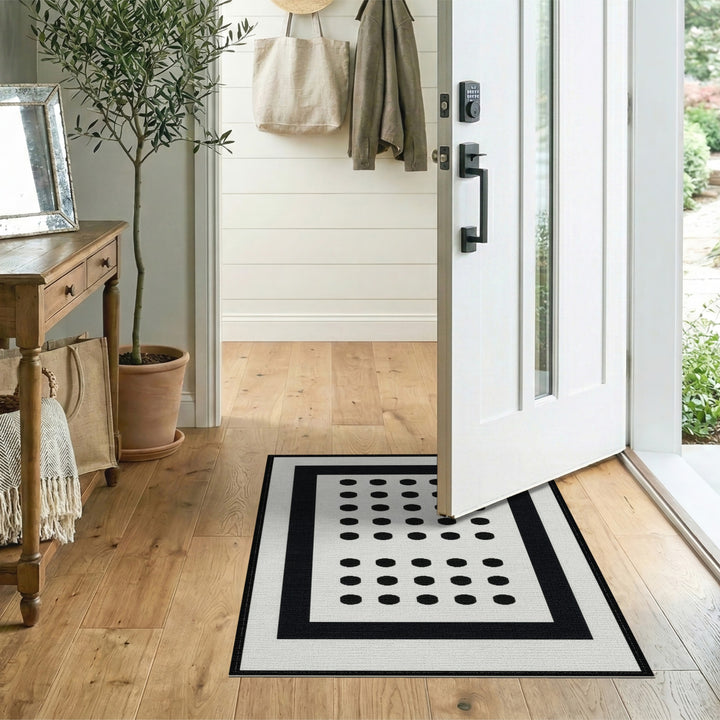 Black and White Black Dot Geometric Area Rug