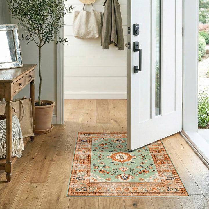 Vintage Green Floral Medallion Area Rug