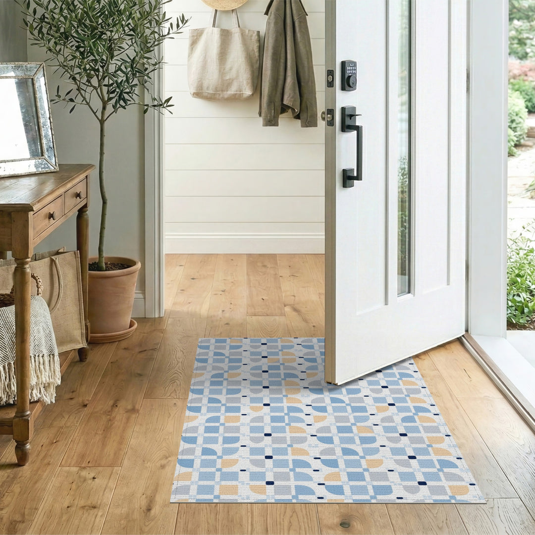 Blue Geometric Semi-Circle Area Rug