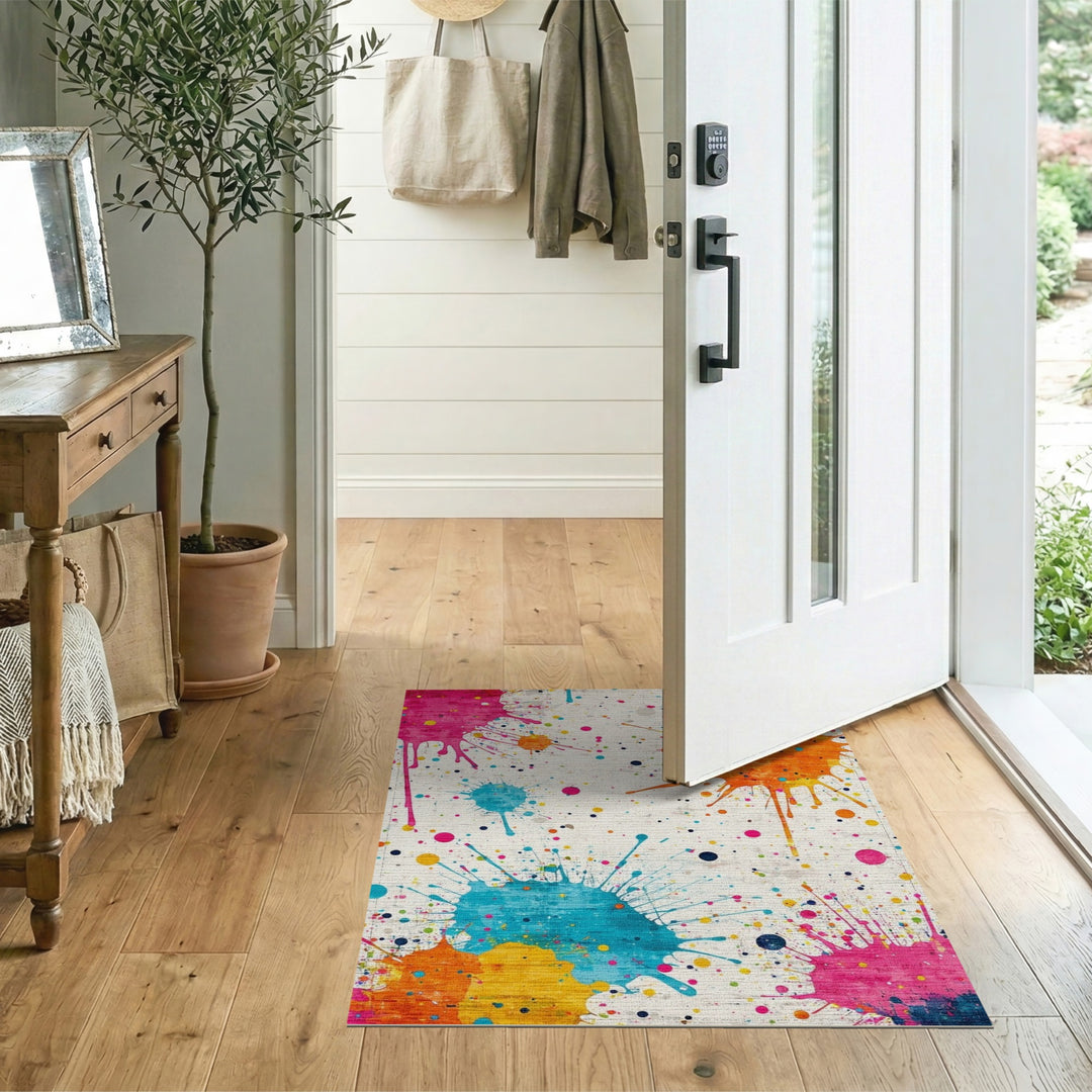 Vibrant Multi-Color Paint Splatter Area Rug