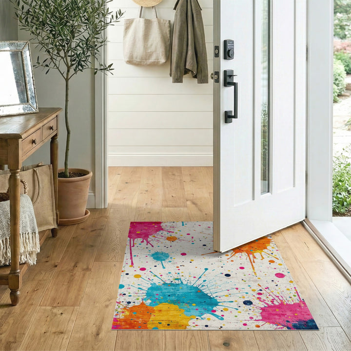 Vibrant Multi-Color Paint Splatter Area Rug