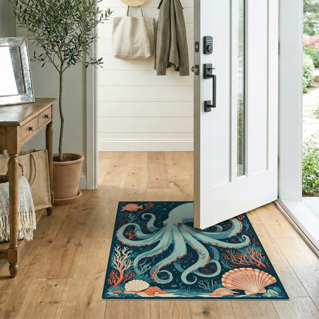 Octopus Teal Coastal Area Rug