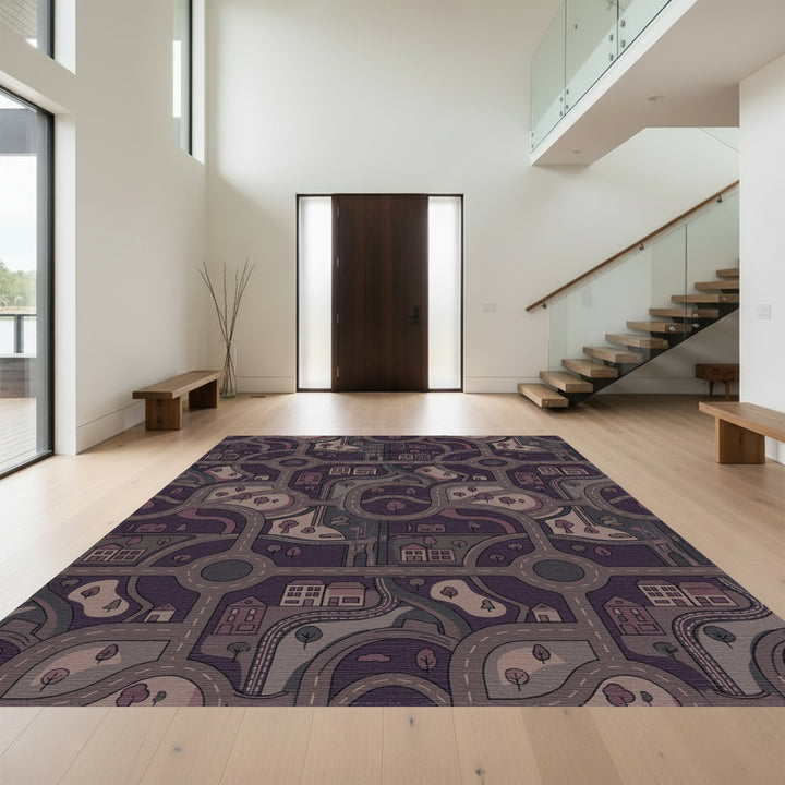 Curving Roads Town Houses Woodland Circles Rug