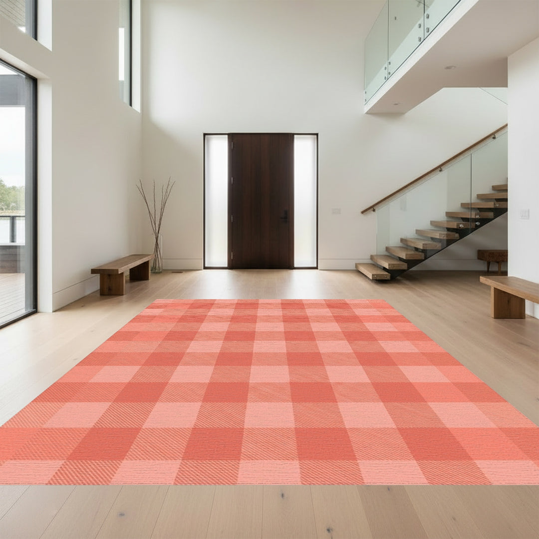 Coral Pink Buffalo Check Square Rug