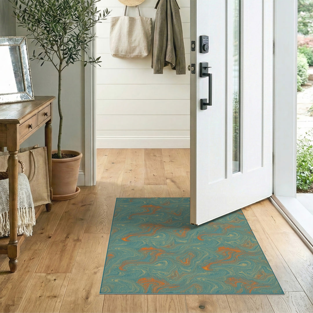 Teal Swirl Abstract Area Rug