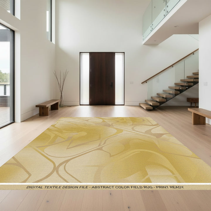 Golden Yellow Abstract Flow Rug