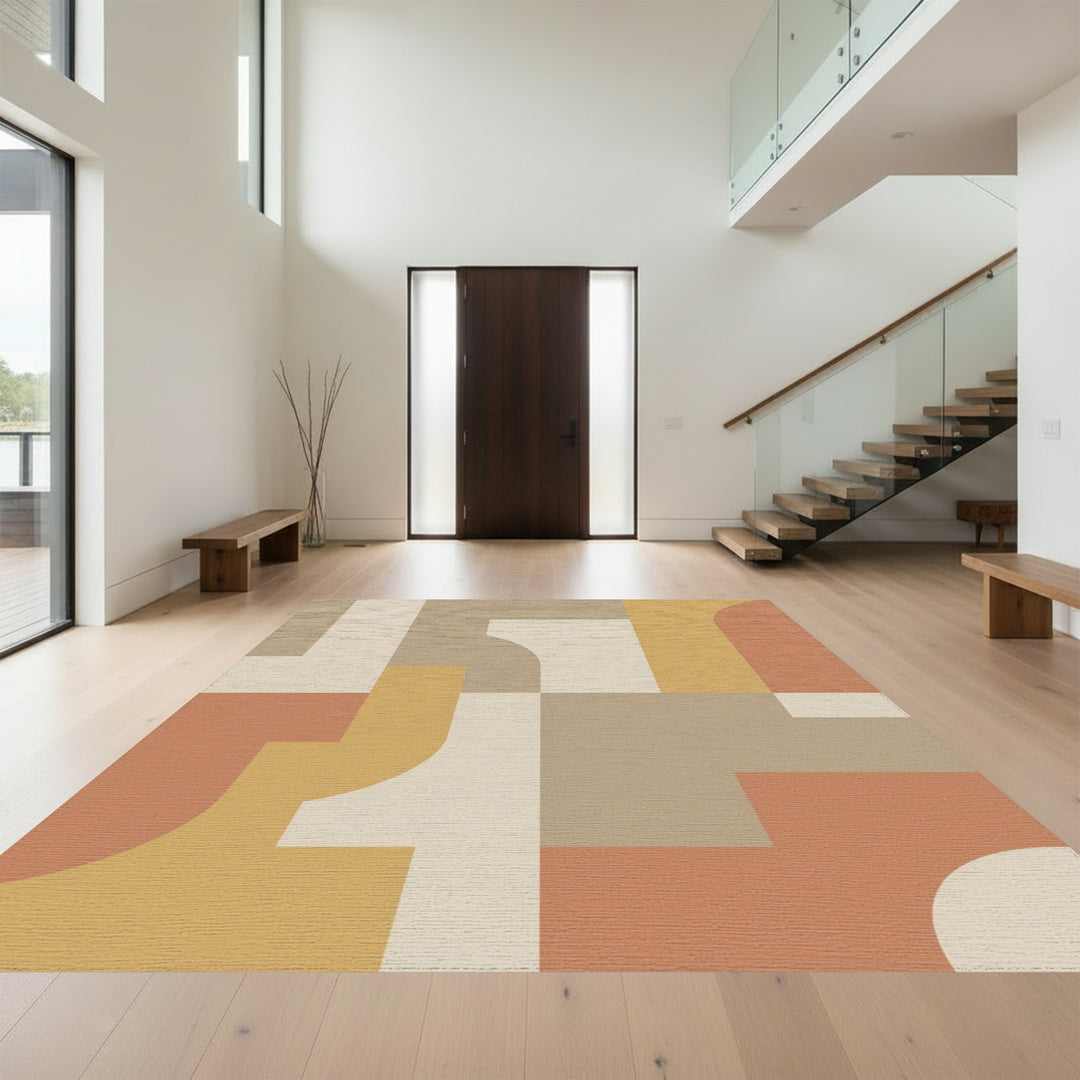 Terracotta Cream Midcentury Geometric Shapes Rug