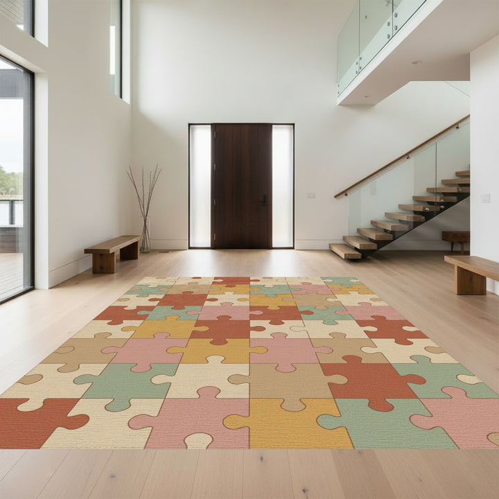 Retro Puzzle Piece Collage Rug