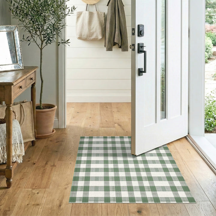 Checkered Green Gingham Checkered Area Rug