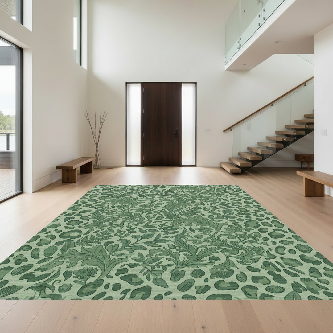Green Leopard Floral Meadow Rug