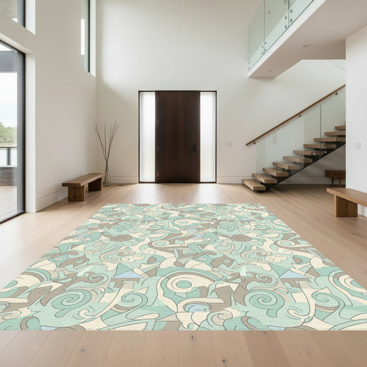 Seafoam Green Abstract Swirl Collage Rug