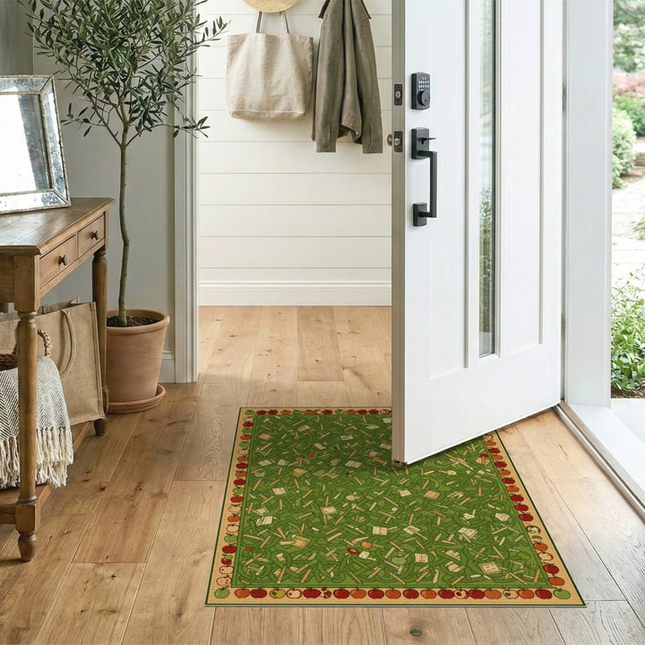 Green Apple Pencil Kids Area Rug