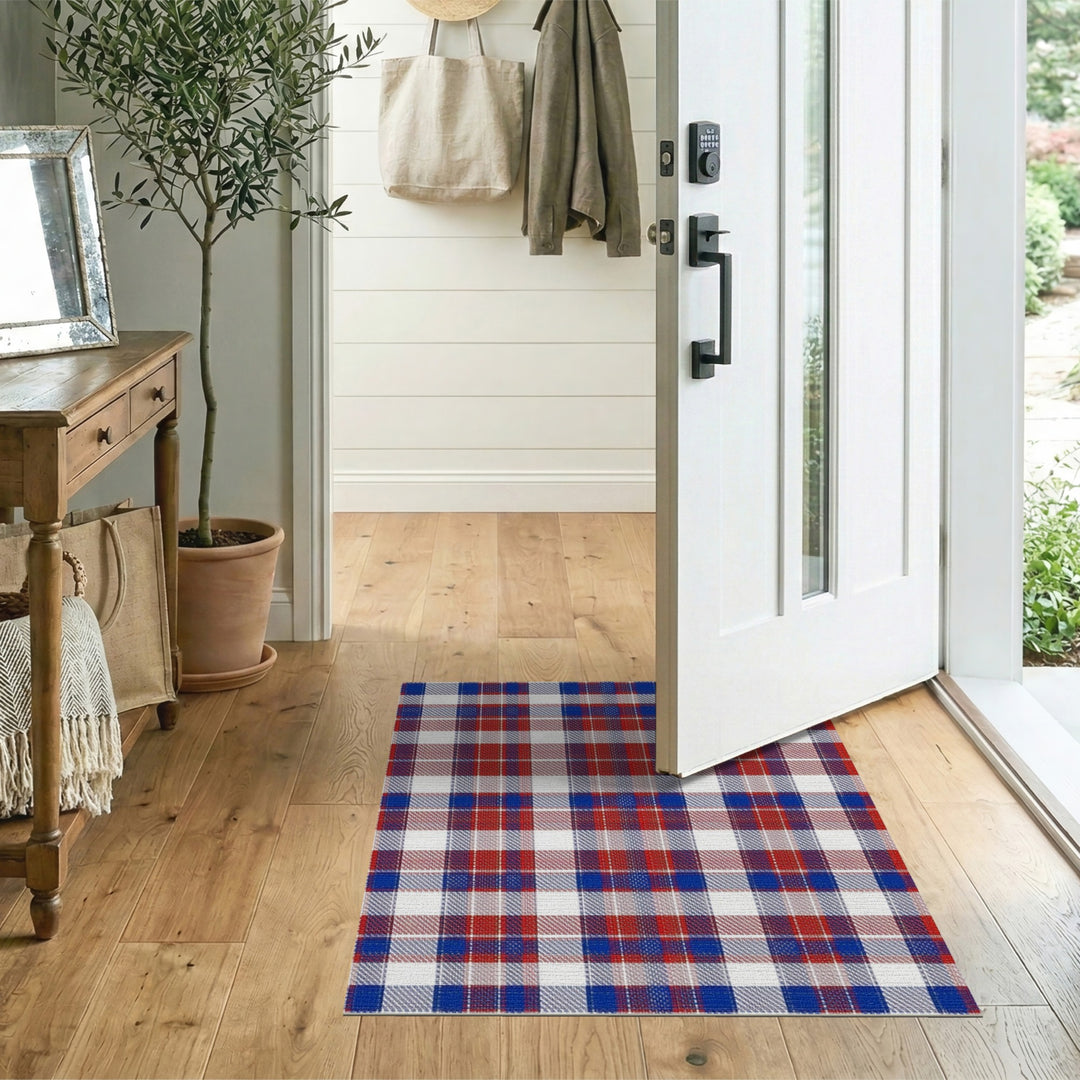 Multi-color and Patterns Red Blue Plaid Washable Area Rug