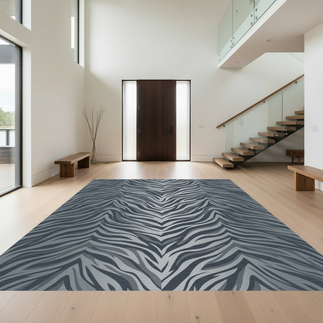 Monochrome Gray Zebra Stripes Rug