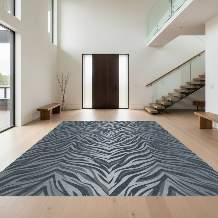Monochrome Gray Zebra Stripes Rug