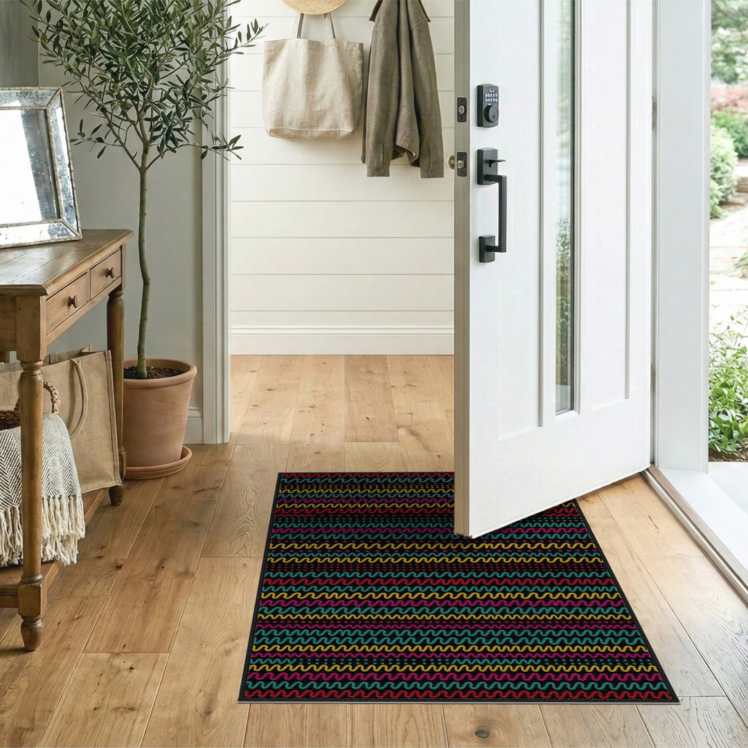 Multi-Color Wave Pattern Area Rug