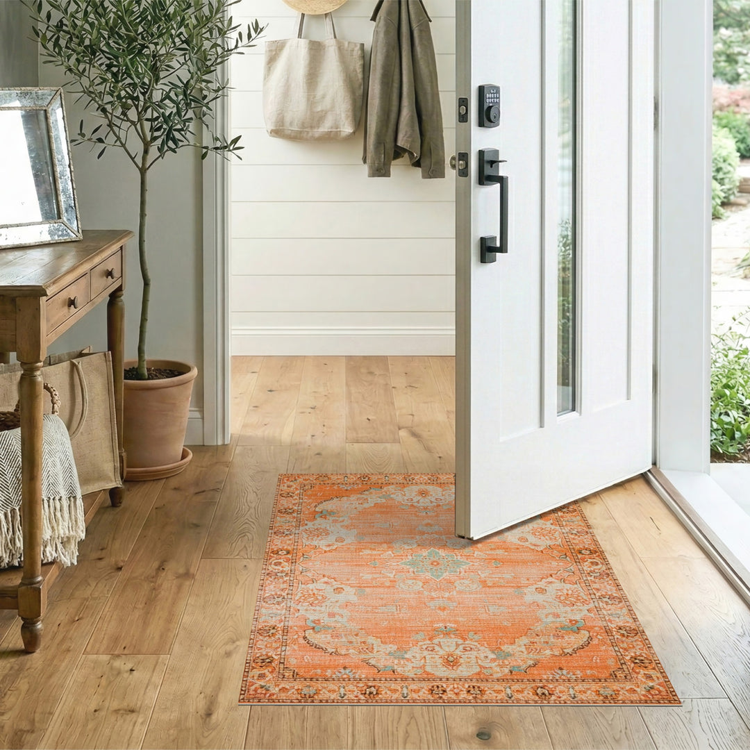 Orange Distressed Vintage Medallion Area Rug