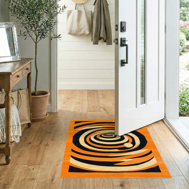 Orange Spiral Vortex Area Rug
