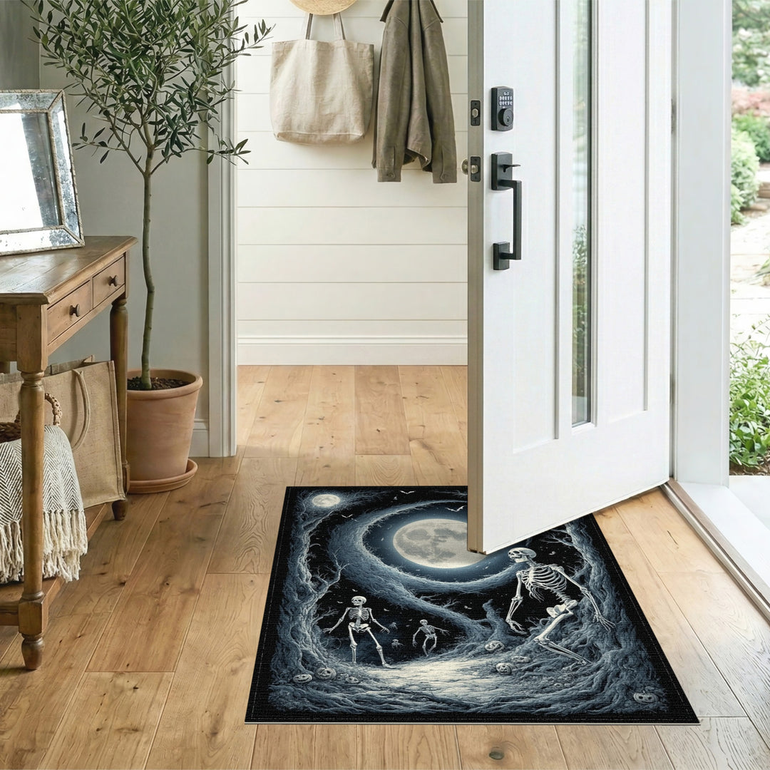 Moonlit Skeleton Forest Black White Area Rug