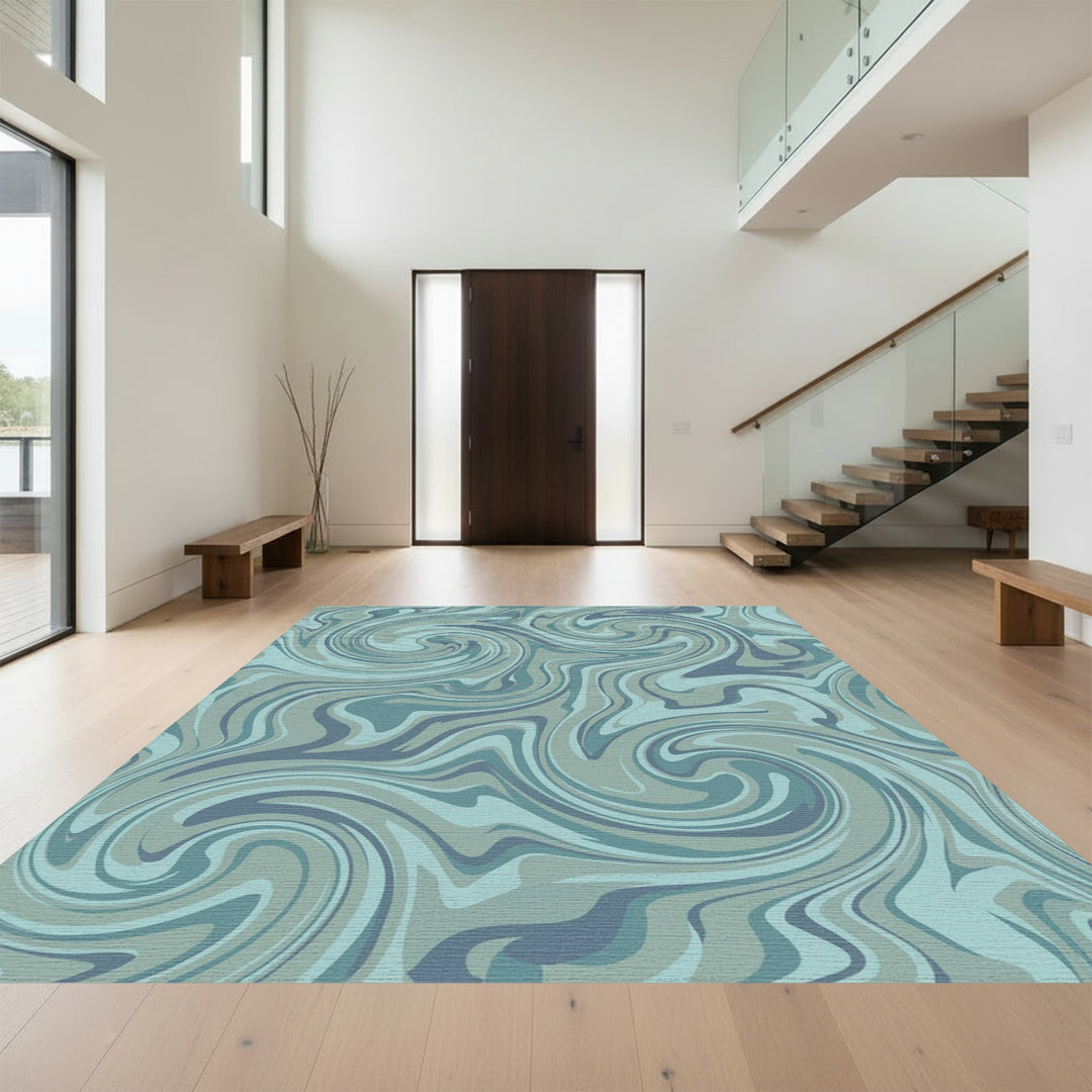 Cool Blue Swirl Marble Rug