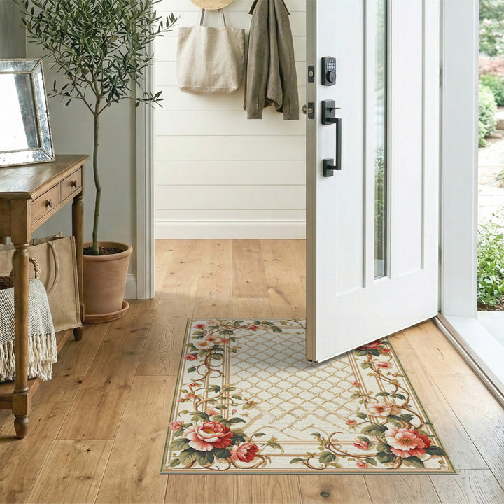 Pink Rose Trellis Vintage Area Rug