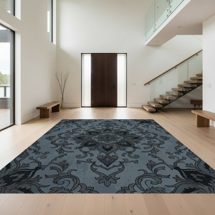 Dark Gray Floral Medallion Accent Rug