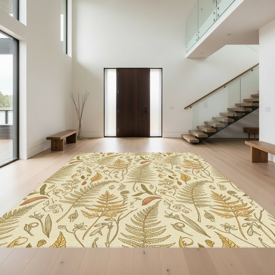 Earthy Fern Leaf Botanical Art Rug
