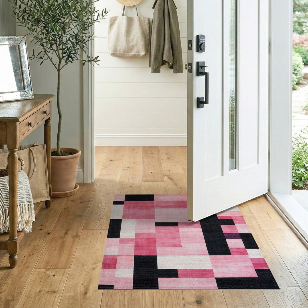 Pink Black Geometric Area Rug