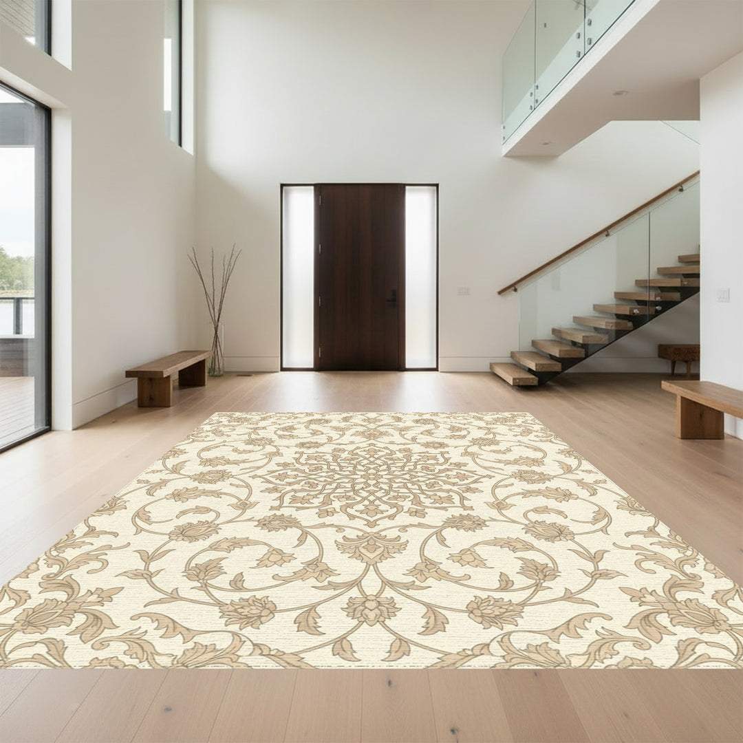 Cream Caramel Floral Medallion Vine Rug