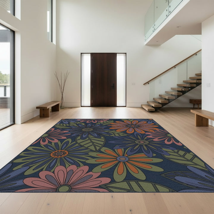 Retro Floral Bloom Collage Rug